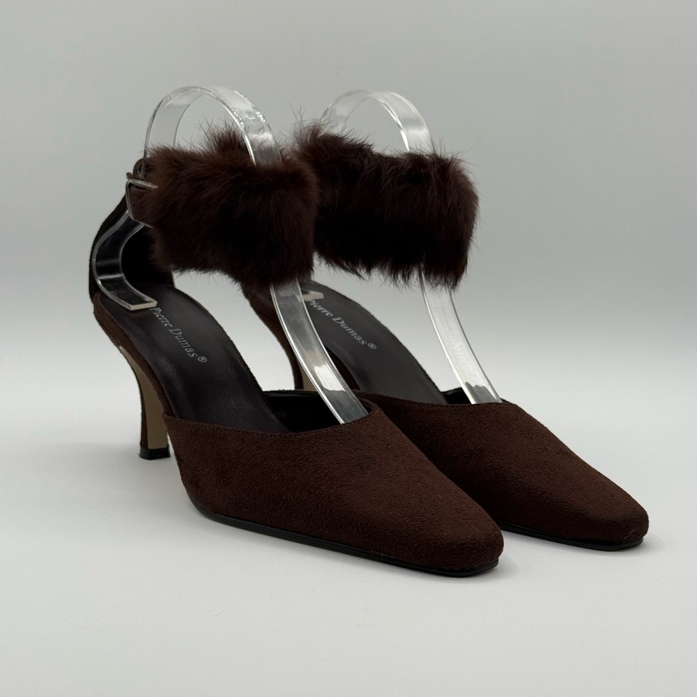 Pierre Dumas Carmela Women's Brown Micro Suede Slingback Stiletto Heels Sz 10 - Picture 2 of 16